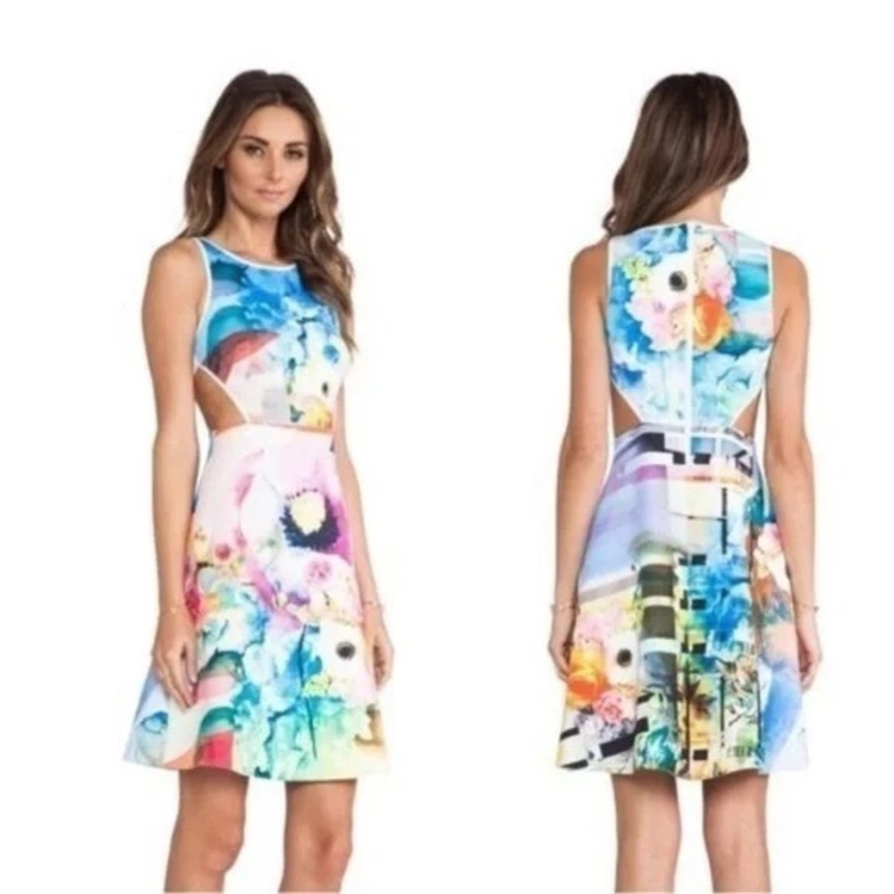 Clover Canyon Fluorescent Rose Cut Out Neoprene Dress in‎ Multi